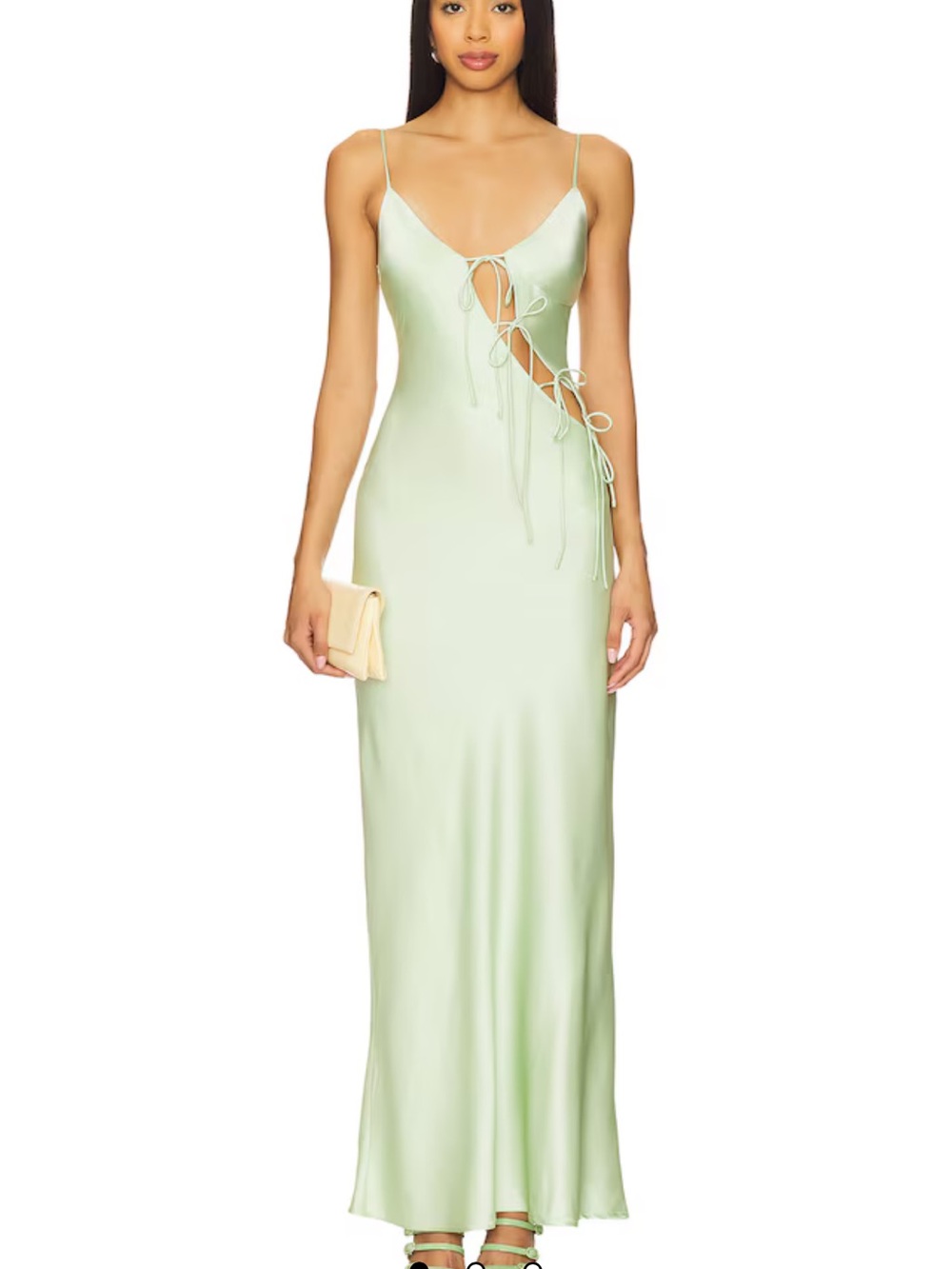 Lioness Pale Mint Satin Lace-Up Maxi Dress